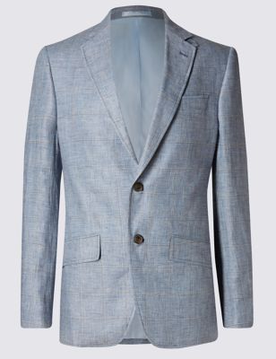 Pure Linen 2 Button Checked Jacket with Buttonsafe&trade;